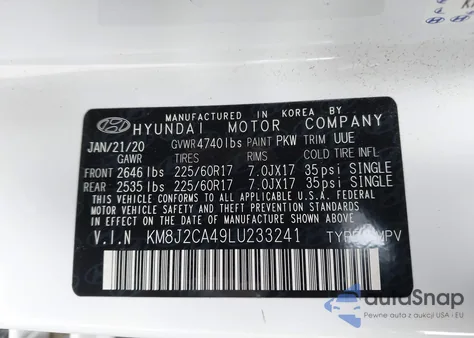 2020 Hyundai Tucson Se из США, поврежденный, VIN KM8J2CA49LU233241